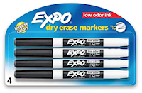 DRY ERASE MARKERS, FINE TIP, EXPO, BLACK, 4/CT MAIN